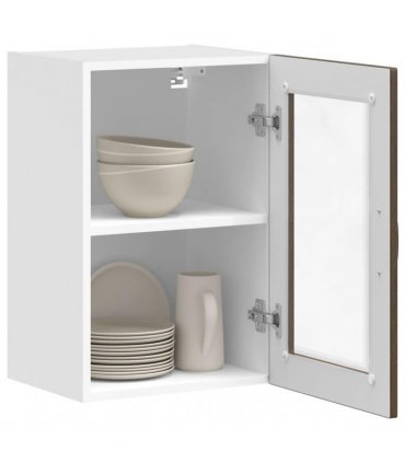 vidaXL Kitchen Wall Cabinet with Glass Door Porto Brown Oak — Size: 40 x 31 x 60 cm, Model: 1x wall glass cabinet (1 door)