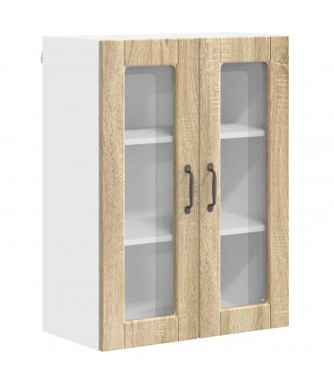 vidaXL Wall Glass Cabinet PORTO Sonoma Oak 60 x 31 x 80 cm — Model: 1x wall glass cabinet (2 doors)
