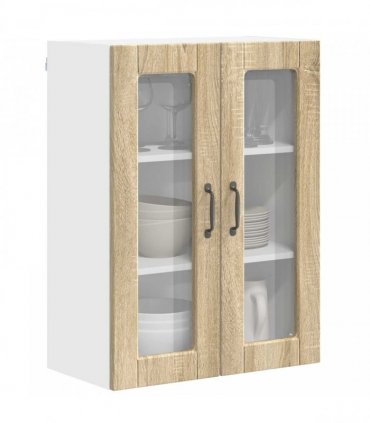 vidaXL Wall Glass Cabinet PORTO Sonoma Oak 60 x 31 x 80 cm — Model: 1x wall glass cabinet (2 doors)