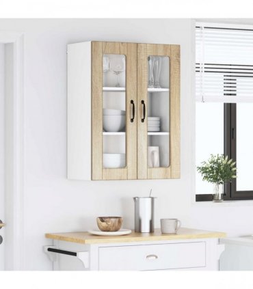 vidaXL Wall Glass Cabinet PORTO Sonoma Oak 60 x 31 x 80 cm — Model: 1x wall glass cabinet (2 doors)