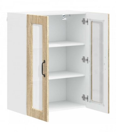 vidaXL Wall Glass Cabinet PORTO Sonoma Oak 60 x 31 x 80 cm — Model: 1x wall glass cabinet (2 doors)