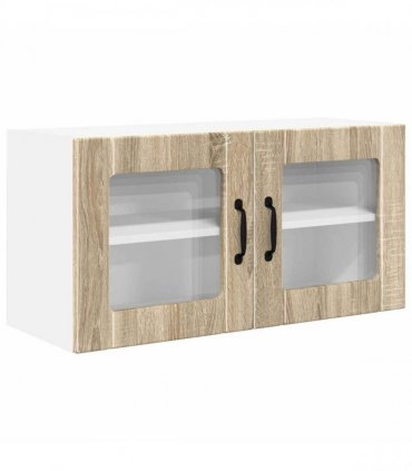 vidaXL Wall Glass Cabinet PORTO Sonoma Oak 80 x 31 x 40 cm — Model: 1x wall glass cabinet (2 doors)
