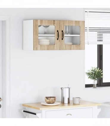 vidaXL Wall Glass Cabinet PORTO Sonoma Oak 80 x 31 x 40 cm — Model: 1x wall glass cabinet (2 doors)