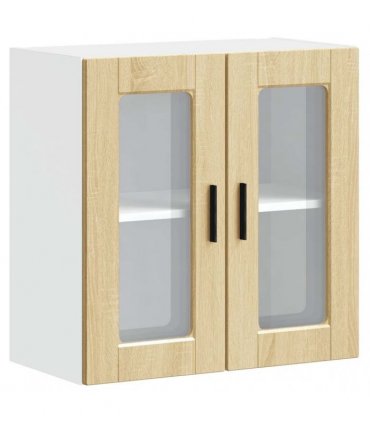 vidaXL Kitchen Wall Cabinet with Glass Door Porto Sonoma Oak — Size: 60 x 31 x 60 cm, Model: 1x wall glass cabinet (2 doors)