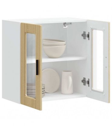 vidaXL Kitchen Wall Cabinet with Glass Door Porto Sonoma Oak — Size: 60 x 31 x 60 cm, Model: 1x wall glass cabinet (2 doors)