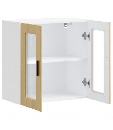 vidaXL Kitchen Wall Cabinet with Glass Door Porto Sonoma Oak — Size: 60 x 31 x 60 cm, Model: 1x wall glass cabinet (2 doors)