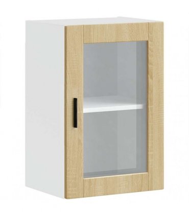 vidaXL Kitchen Wall Cabinet with Glass Door Porto Sonoma Oak — Size: 40 x 31 x 60 cm, Model: 1x wall glass cabinet (1 door)