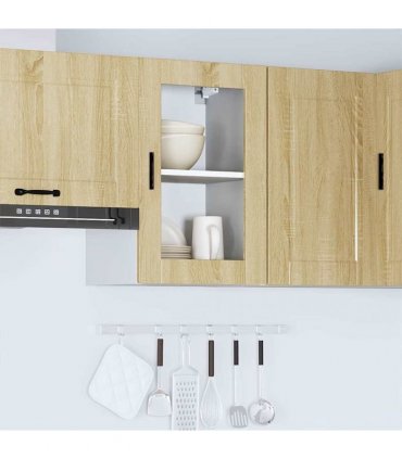 vidaXL Kitchen Wall Cabinet with Glass Door Porto Sonoma Oak — Size: 40 x 31 x 60 cm, Model: 1x wall glass cabinet (1 door)