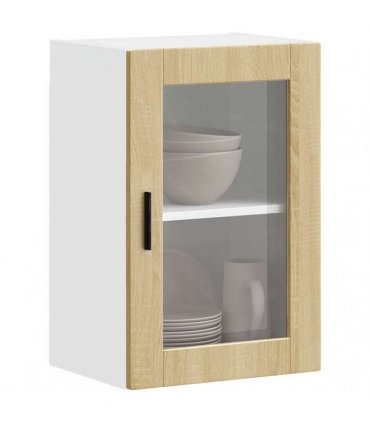 vidaXL Kitchen Wall Cabinet with Glass Door Porto Sonoma Oak — Size: 40 x 31 x 60 cm, Model: 1x wall glass cabinet (1 door)