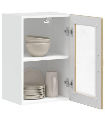 vidaXL Kitchen Wall Cabinet with Glass Door Porto Sonoma Oak — Size: 40 x 31 x 60 cm, Model: 1x wall glass cabinet (1 door)