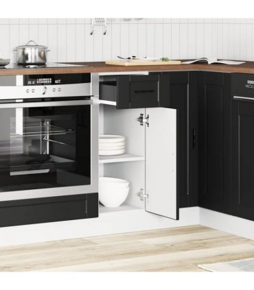vidaXL Kitchen Base Cabinet Porto Black Engineered Wood — Size: 30 x 46 x 81.5 cm, Model: 1x bottom cabinet (1 door 1 drawer)