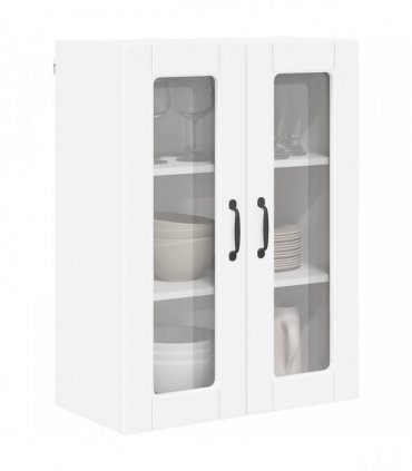 vidaXL Wall Glass Cabinet PORTO White 60 x 31 x 80 cm Engineered Wood — Model: 1x wall glass cabinet (2 doors)
