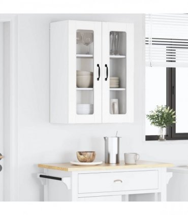 vidaXL Wall Glass Cabinet PORTO White 60 x 31 x 80 cm Engineered Wood — Model: 1x wall glass cabinet (2 doors)