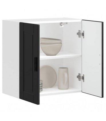 vidaXL Kitchen Wall Cabinet Porto Black Engineered Wood — Size: 60 x 31 x 60 cm, Model: 1x wall cabinet (2 doors)