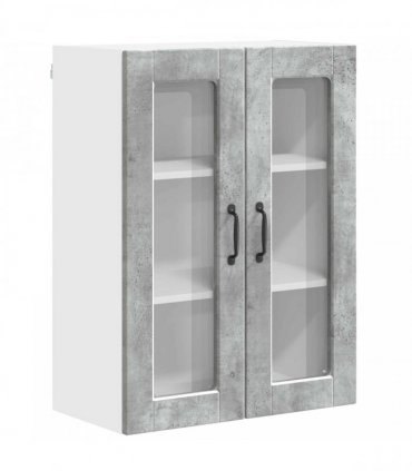 vidaXL Wall Glass Cabinet PORTO Concrete Grey 60 x 31 x 80 cm — Model: 1x wall glass cabinet (2 doors)