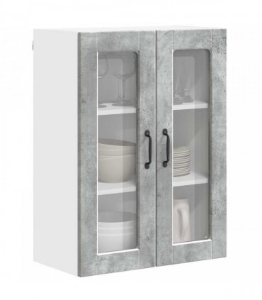 vidaXL Wall Glass Cabinet PORTO Concrete Grey 60 x 31 x 80 cm — Model: 1x wall glass cabinet (2 doors)
