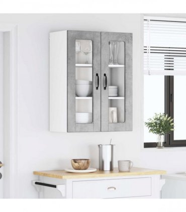 vidaXL Wall Glass Cabinet PORTO Concrete Grey 60 x 31 x 80 cm — Model: 1x wall glass cabinet (2 doors)