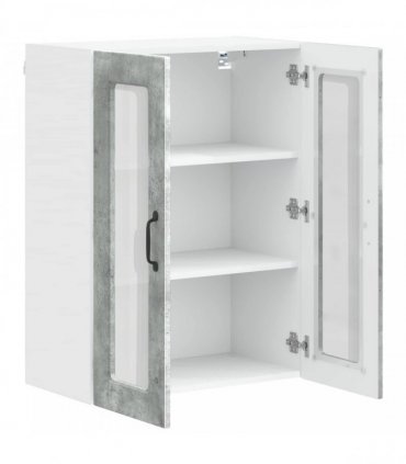 vidaXL Wall Glass Cabinet PORTO Concrete Grey 60 x 31 x 80 cm — Model: 1x wall glass cabinet (2 doors)