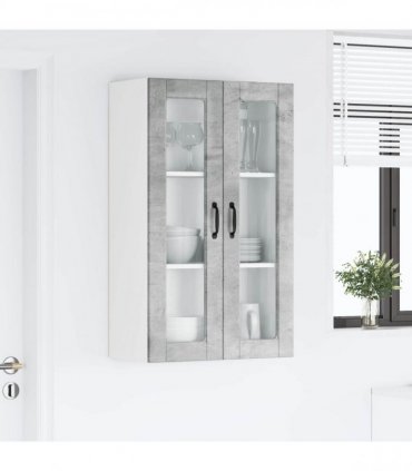 vidaXL Wall Glass Cabinet PORTO Concrete Grey 60 x 31 x 100 cm — Model: 1x wall glass cabinet (2 doors)