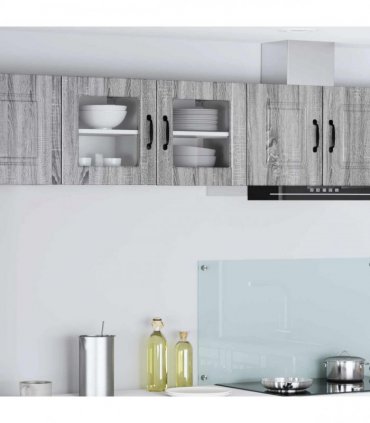 vidaXL Wall Glass Cabinet PORTO 2 pcs Grey Sonoma 40 x 31 x 40 cm — Model: 2x wall glass cabinet (1 door)