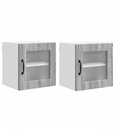 vidaXL Wall Glass Cabinet PORTO 2 pcs Grey Sonoma 40 x 31 x 40 cm — Model: 2x wall glass cabinet (1 door)