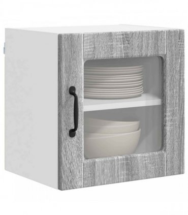 vidaXL Wall Glass Cabinet PORTO 2 pcs Grey Sonoma 40 x 31 x 40 cm — Model: 2x wall glass cabinet (1 door)
