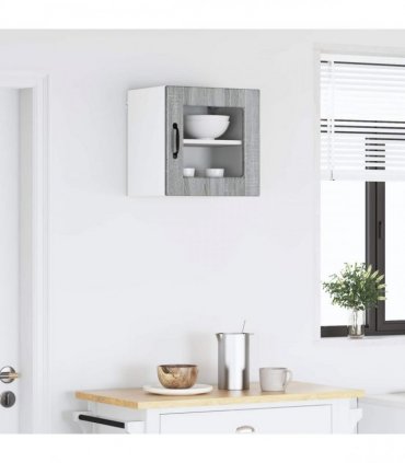 vidaXL Wall Glass Cabinet PORTO 2 pcs Grey Sonoma 40 x 31 x 40 cm — Model: 2x wall glass cabinet (1 door)