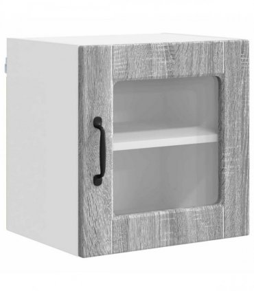 vidaXL Wall Glass Cabinet PORTO 2 pcs Grey Sonoma 40 x 31 x 40 cm — Model: 2x wall glass cabinet (1 door)