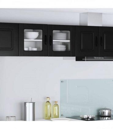 vidaXL Wall Glass Cabinet PORTO 2 pcs Black 40 x 31 x 40 cm — Model: 2x wall glass cabinet (1 door)