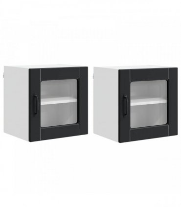 vidaXL Wall Glass Cabinet PORTO 2 pcs Black 40 x 31 x 40 cm — Model: 2x wall glass cabinet (1 door)