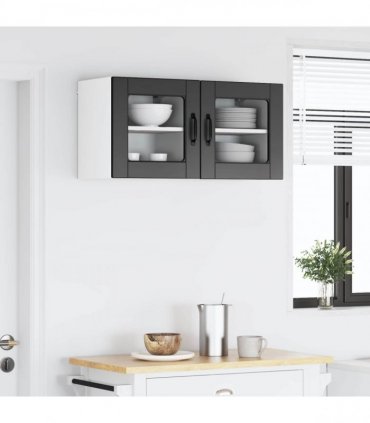 vidaXL Wall Glass Cabinet PORTO 2 pcs Black 40 x 31 x 40 cm — Model: 2x wall glass cabinet (1 door)