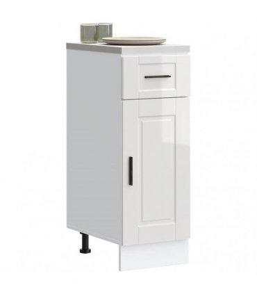 vidaXL Kitchen Base Cabinet Porto High Gloss White Enginee — Size: 30 x 46 x 81.5 cm, Model: 1x bottom cabinet (1 door 1 drawer)