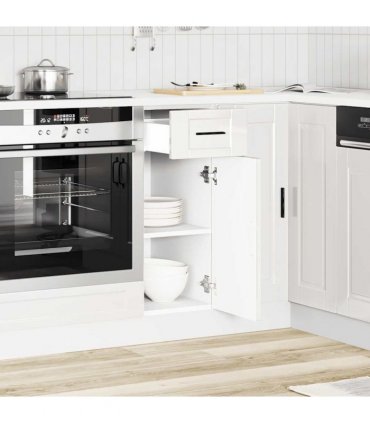 vidaXL Kitchen Base Cabinet Porto High Gloss White Enginee — Size: 30 x 46 x 81.5 cm, Model: 1x bottom cabinet (1 door 1 drawer)