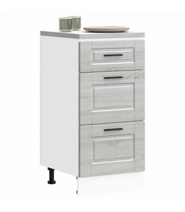 vidaXL Kitchen Base Cabinet Porto Grey Sonoma Engineered Wood — Size: 40 x 46 x 81.5 cm, Model: 1x bottom cabinet (3 drawers)
