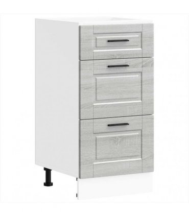 vidaXL Kitchen Base Cabinet Porto Grey Sonoma Engineered Wood — Size: 40 x 46 x 81.5 cm, Model: 1x bottom cabinet (3 drawers)