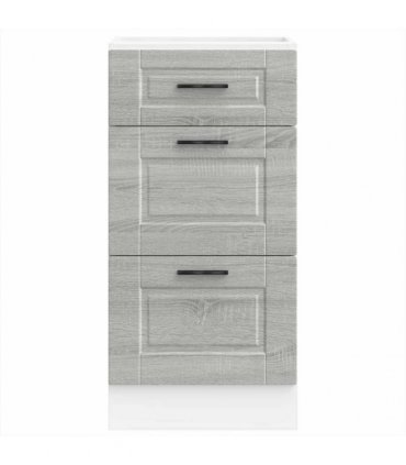 vidaXL Kitchen Base Cabinet Porto Grey Sonoma Engineered Wood — Size: 40 x 46 x 81.5 cm, Model: 1x bottom cabinet (3 drawers)
