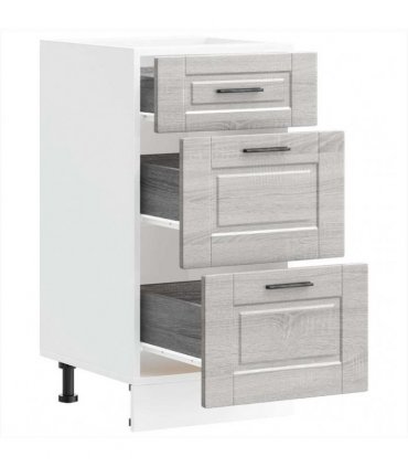 vidaXL Kitchen Base Cabinet Porto Grey Sonoma Engineered Wood — Size: 40 x 46 x 81.5 cm, Model: 1x bottom cabinet (3 drawers)