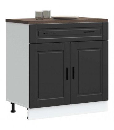vidaXL Kitchen Base Cabinet Porto Black Engineered Wood — Size: 80 x 46 x 81.5 cm, Model: 1x bottom cabinet (2 doors 2 drawers)