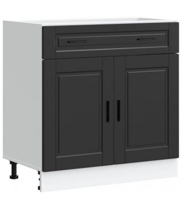 vidaXL Kitchen Base Cabinet Porto Black Engineered Wood — Size: 80 x 46 x 81.5 cm, Model: 1x bottom cabinet (2 doors 2 drawers)