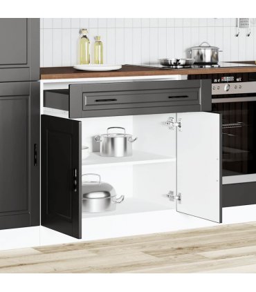 vidaXL Kitchen Base Cabinet Porto Black Engineered Wood — Size: 80 x 46 x 81.5 cm, Model: 1x bottom cabinet (2 doors 2 drawers)
