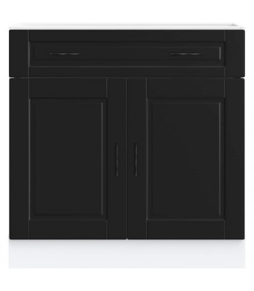 vidaXL Kitchen Base Cabinet Porto Black Engineered Wood — Size: 80 x 46 x 81.5 cm, Model: 1x bottom cabinet (2 doors 2 drawers)