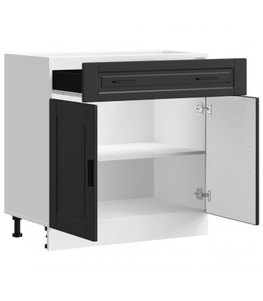 vidaXL Kitchen Base Cabinet Porto Black Engineered Wood — Size: 80 x 46 x 81.5 cm, Model: 1x bottom cabinet (2 doors 2 drawers)
