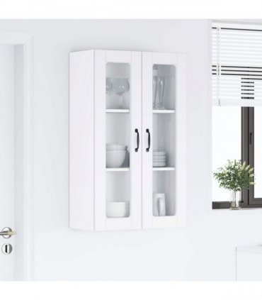 vidaXL Wall Glass Cabinet PORTO White 60 x 31 x 100 cm Engineered Wood — Model: 1x wall glass cabinet (2 doors)