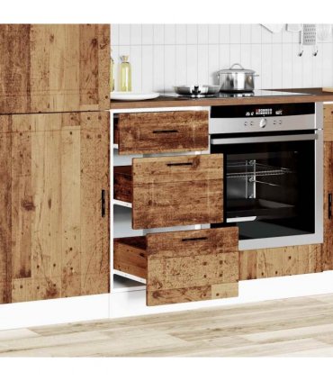 vidaXL Kitchen Base Cabinet Porto Old Wood Engineered Wood — Size: 40 x 46 x 81.5 cm, Model: 1x bottom cabinet (3 drawers)