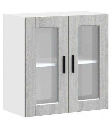 vidaXL Kitchen Wall Cabinet with Glass Door Porto Grey Sonoma — Size: 60 x 31 x 60 cm, Model: 1x wall glass cabinet (2 doors)