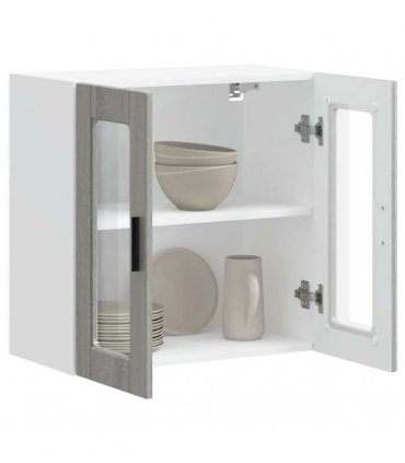 vidaXL Kitchen Wall Cabinet with Glass Door Porto Grey Sonoma — Size: 60 x 31 x 60 cm, Model: 1x wall glass cabinet (2 doors)