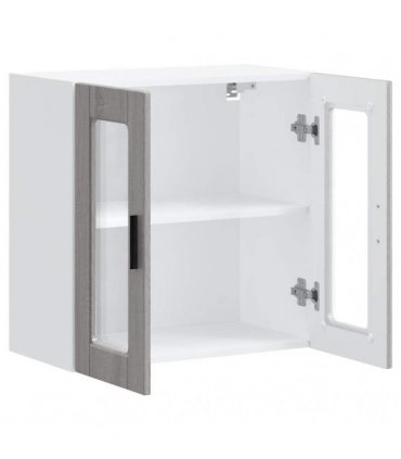 vidaXL Kitchen Wall Cabinet with Glass Door Porto Grey Sonoma — Size: 60 x 31 x 60 cm, Model: 1x wall glass cabinet (2 doors)