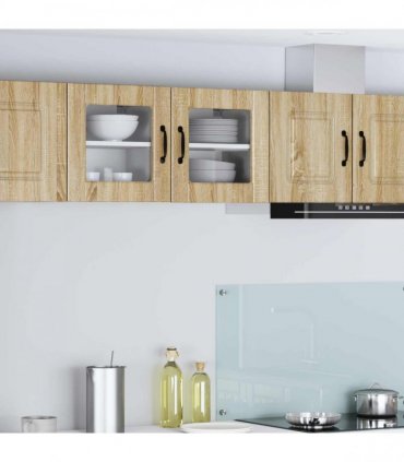 vidaXL Wall Glass Cabinet PORTO 2 pcs Sonoma Oak 40 x 31 x 40 cm — Model: 2x wall glass cabinet (1 door)