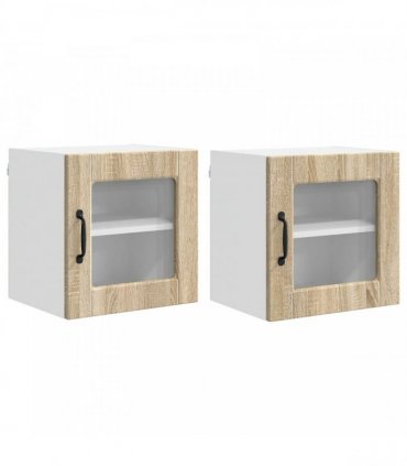 vidaXL Wall Glass Cabinet PORTO 2 pcs Sonoma Oak 40 x 31 x 40 cm — Model: 2x wall glass cabinet (1 door)