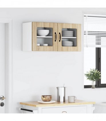 vidaXL Wall Glass Cabinet PORTO 2 pcs Sonoma Oak 40 x 31 x 40 cm — Model: 2x wall glass cabinet (1 door)